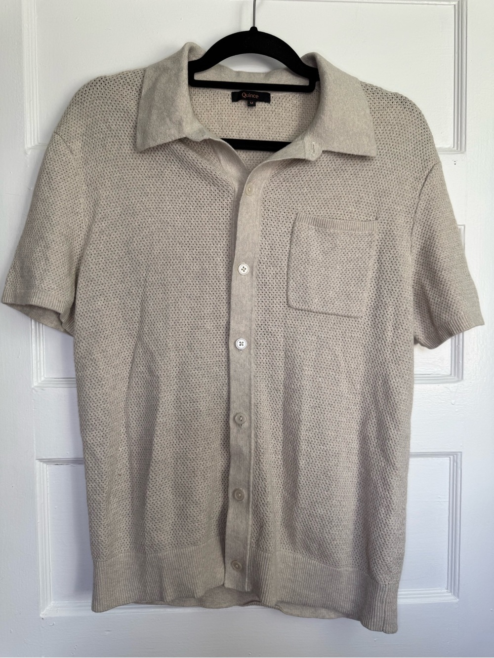Quince 100% Organic Cotton Mesh Stitch Button-Up Sweater Polo Beige Old Money M - Picture 3 of 14